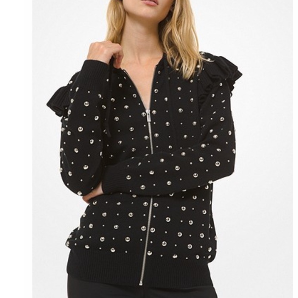 MICHAEL KORS COLLECTION size M 
Studded Cashmere Zip-Up Hoodie